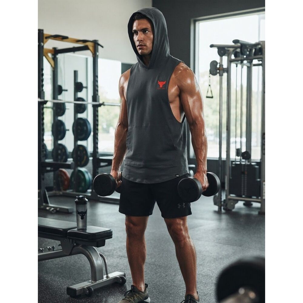 Under Armour Men's Project Rock Sleeveless Hoodie Shirt Small NWT Green Vietnam